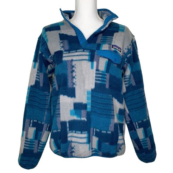 Rare Patagonia Stitchwork Underwater Blue Synchilla Snap-T Fleece Pullover - Picture 5 of 12